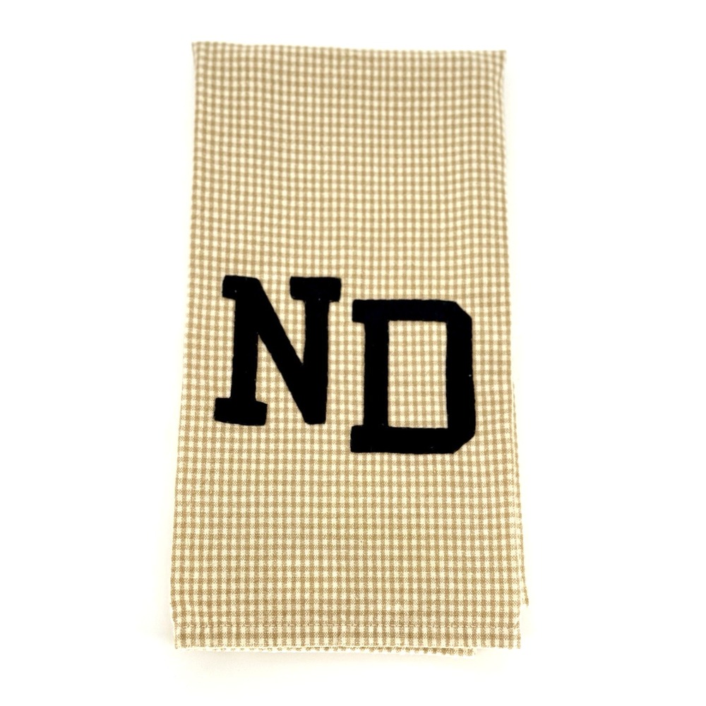 Vtg ND Notre Dame Hand Towel Hand Stiched Gold Gingham Blue Lettering 25.5"x19"